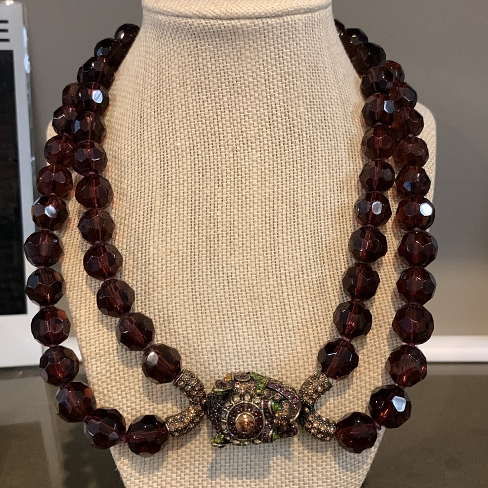 Heidi Daus Glittering Guardian Fu Dog Pendant w-Purple Beaded Necklace